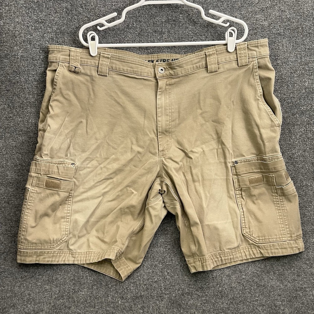 Duluth Trading Canvas Cargo Shorts Mens Sz 46 Khaki Flex Fire Horse Workwear